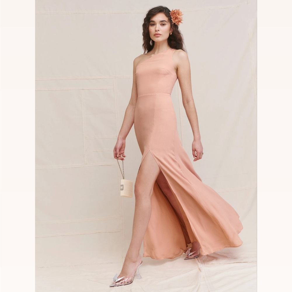 Reformation Evelyn One Shoulder Long Dress Blush Pink
